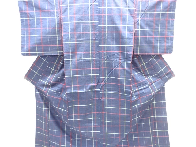 格子織り出し手織り紬着物